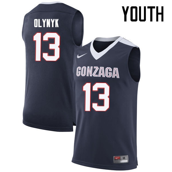 Youth #13 Kelly Olynyk Gonzaga Bulldogs College Basketball Jerseys-Navy - Click Image to Close